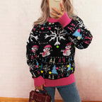 Damen festlicher Pullover mit farbenfrohen Weihnachtsmotiven und verspielten Details R&B