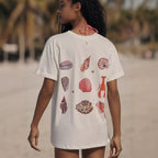 Damen lässiges T-Shirt mit maritimem Muschel-Print und lockerer Passform R&B