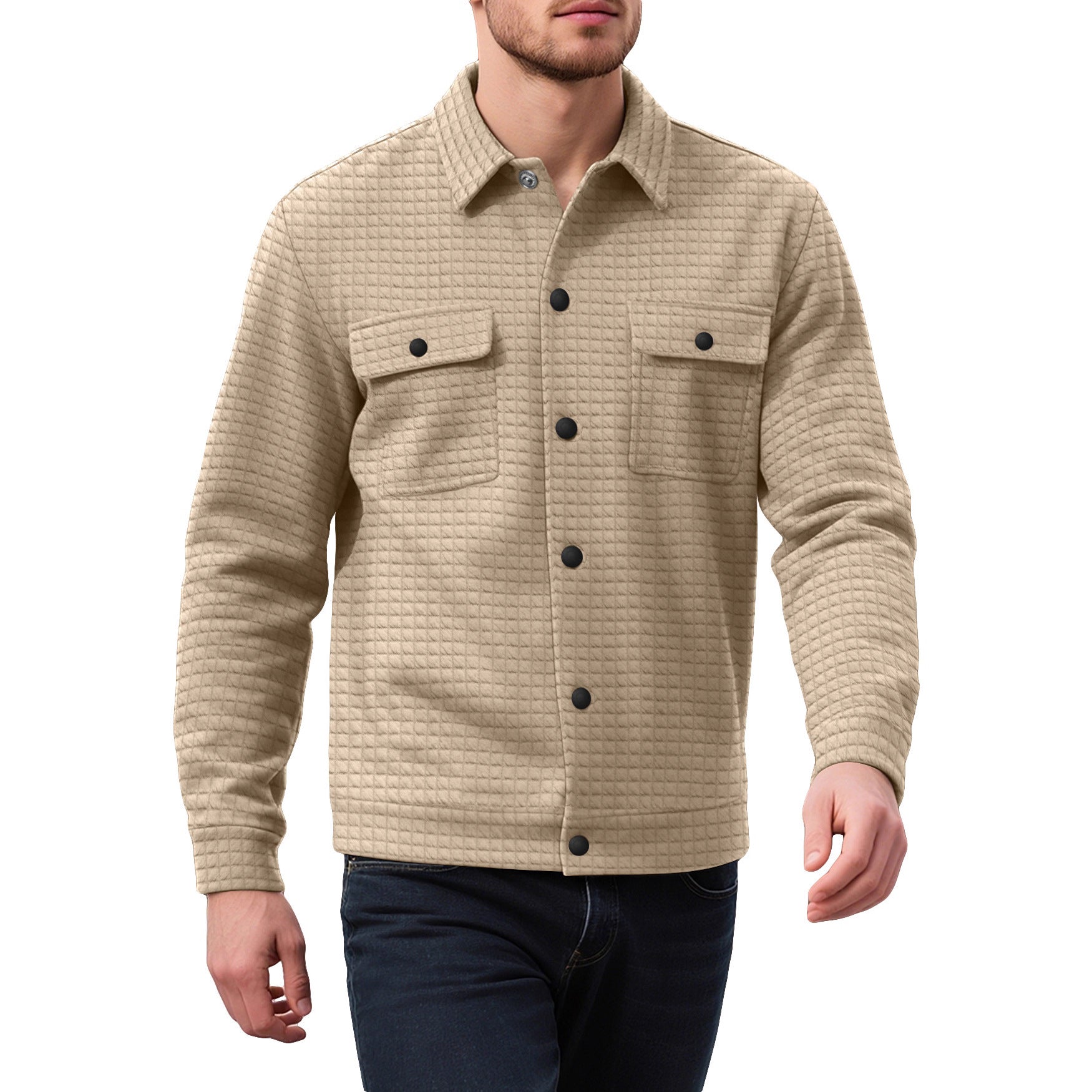 Herren nan Hemdjacke mit quadratischer Steppstruktur Druckknopffront und Brustklappen R&B