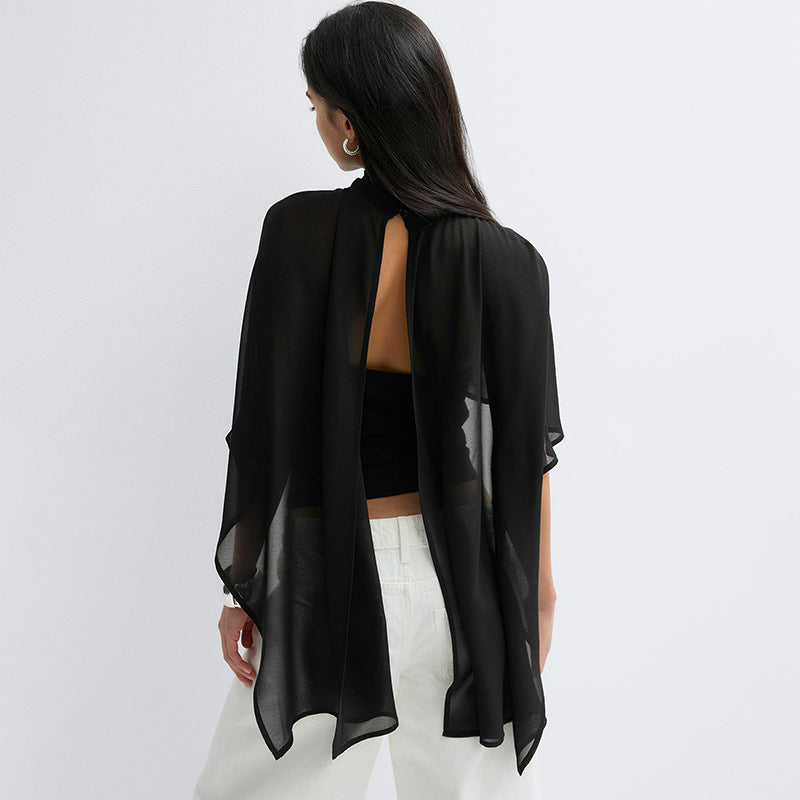 Damen elegantes Top mit transparenten Flügel-Ärmeln R&B
