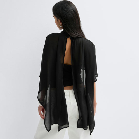 Damen elegantes Top mit transparenten Flügel-Ärmeln R&B
