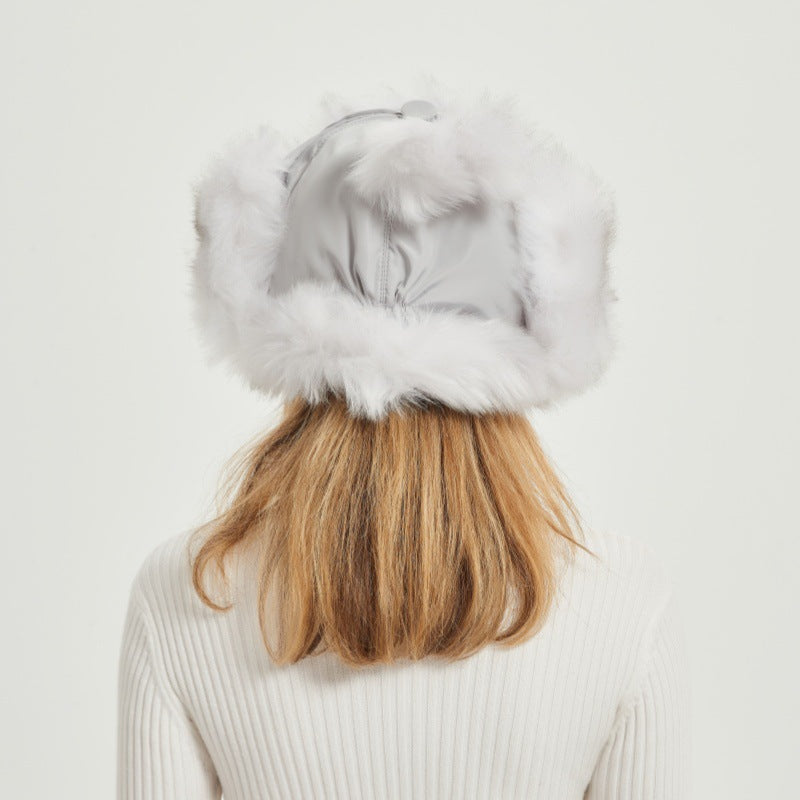 Damen Flauschige Wintermütze mit tierischen Ohren und voluminösem Design R&B