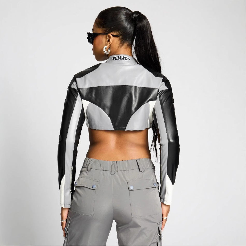 Damen cropped Sportjacke mit stylischem Reißverschluss und kontrastierenden Streifen R&B