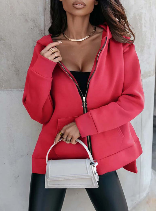 Damen Sportliche Zip-Hoodiejacke mit geräumigen Taschen R&B