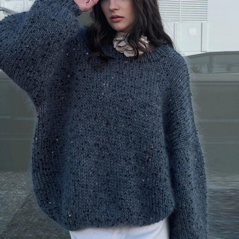 Damen Glitzernder Strickpullover mit Puffärmeln R&B