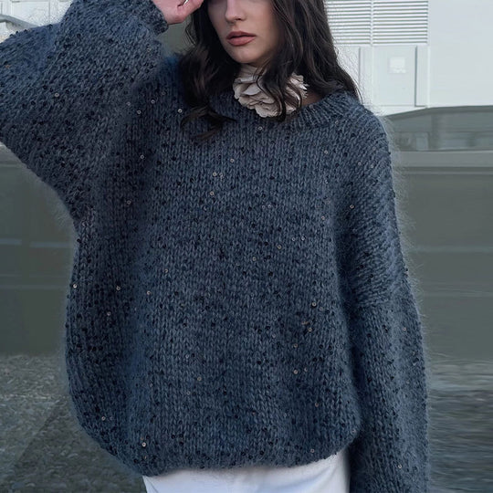 Damen Glitzernder Strickpullover mit Puffärmeln R&B