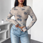 Damen figurbetontes Longsleeve-Oberteil mit einzigartigem Farbmuster R&B