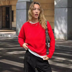 Damen Komfortabler Strickpullover mit weitem Schnitt und hochsteigendem Kragen R&B