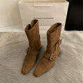 Damen elegante Stiefeletten aus hochwertigem Wildleder mit verstellbarem Riemen und spitzem Schnitt R&B