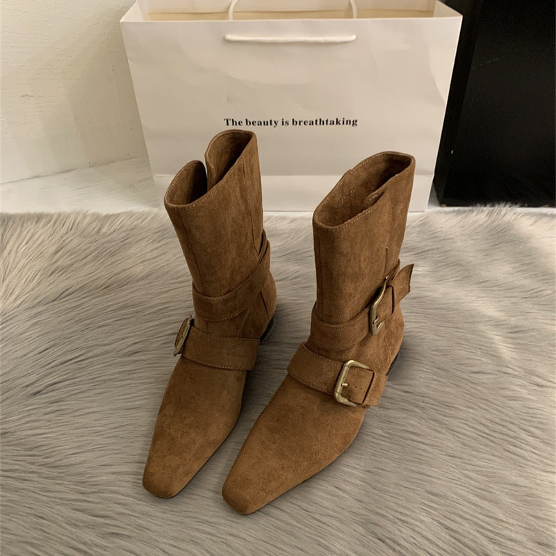 Damen elegante Stiefeletten mit modischem Schnallenverschluss R&B