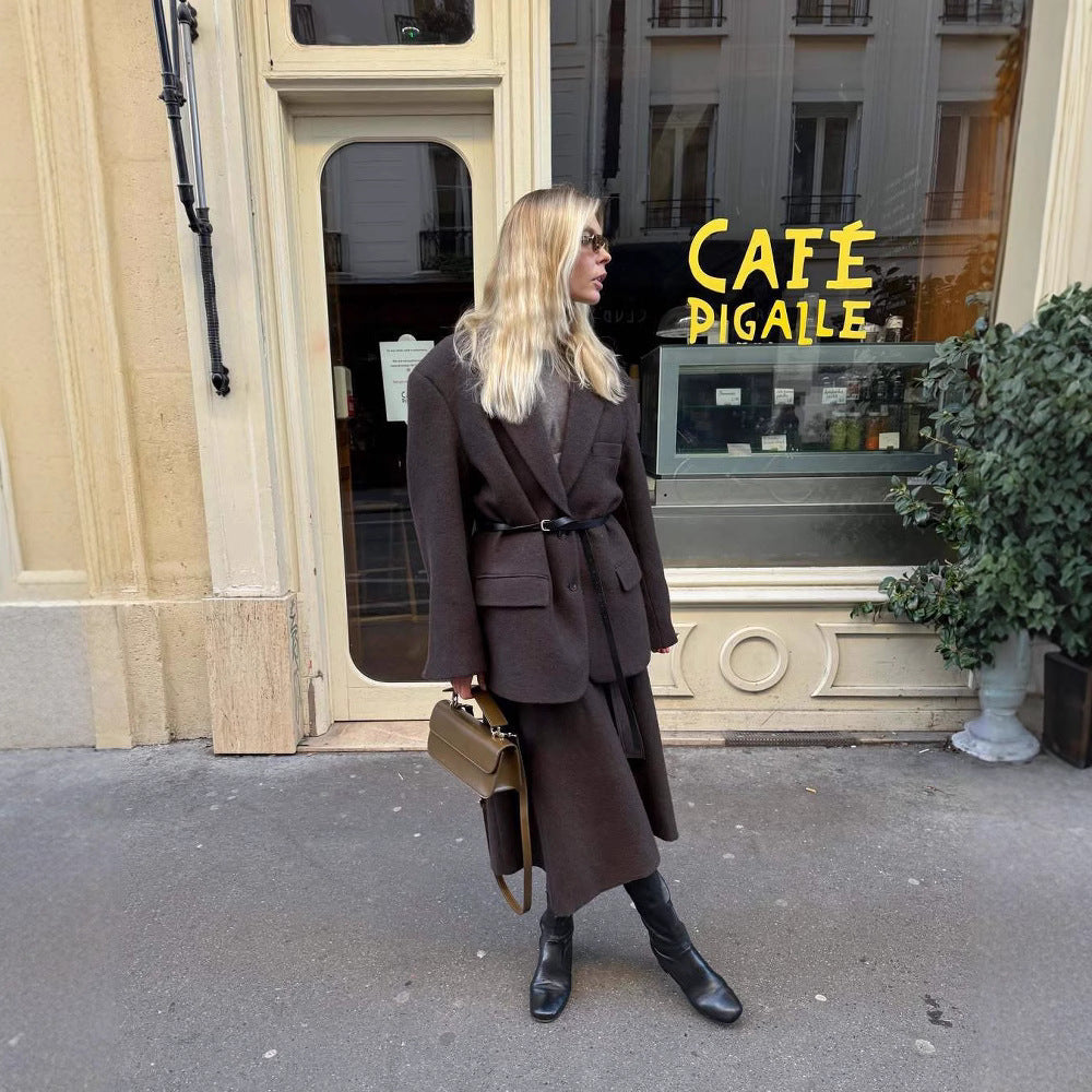 Damen Oversized Blazer mit Gürtel und eleganten Details R&B
