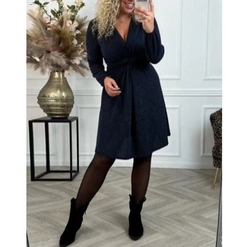 Damen Wickelkleid mit eleganter Raffinesse und schmeichelndem V-Ausschnitt Heidi-Mode