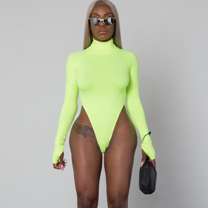 Damen Langarm-Bodysuit mit hohem Kragen und figurschmeichelndem Schnitt R&B