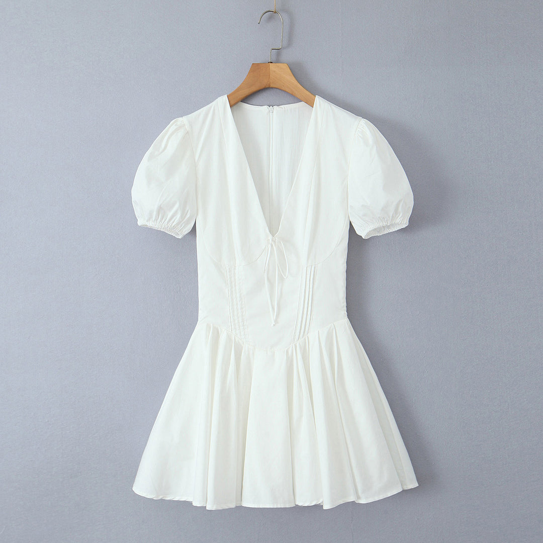 Damen verspieltes Mini-Wickelkleid mit Puffärmeln R&B