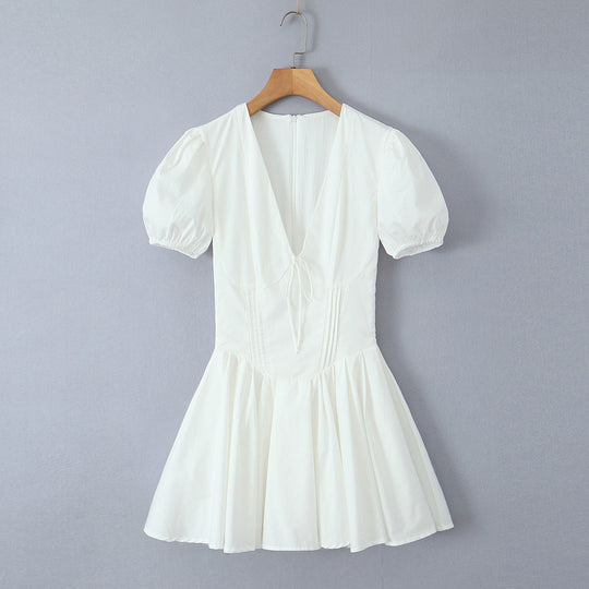 Damen verspieltes Mini-Wickelkleid mit Puffärmeln R&B