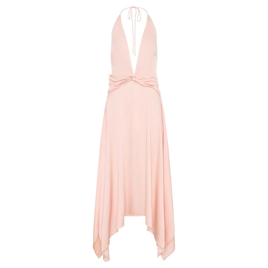 Damen Elegantes Wickelkleid mit tiefem V-Ausschnitt und asymmetrischem Saum R&B