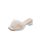 Damen trendige Mules mit flauschigem Detail R&B