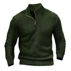 Herren Strickpullover mit Reißverschluss und klassischem Zopfmuster