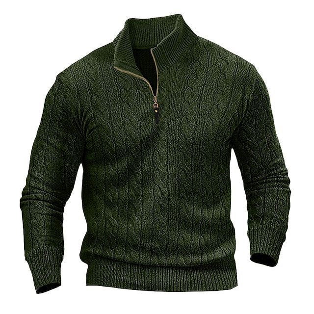 Herren Strickpullover mit Reißverschluss und klassischem Zopfmuster
