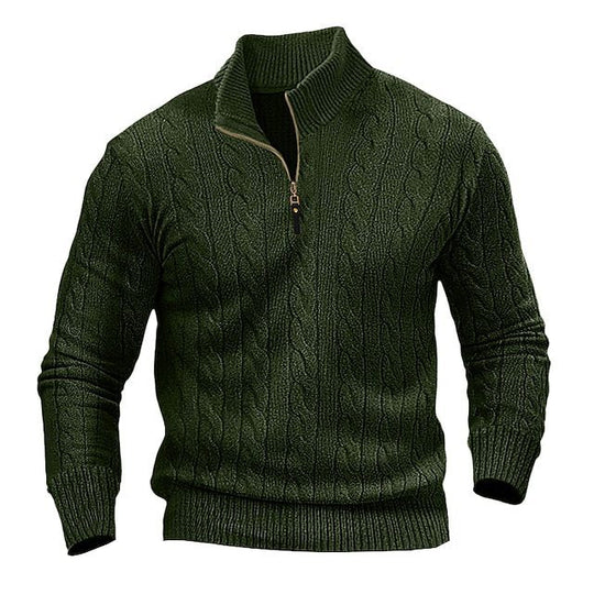 Herren Strickpullover mit Reißverschluss und klassischem Zopfmuster R&B