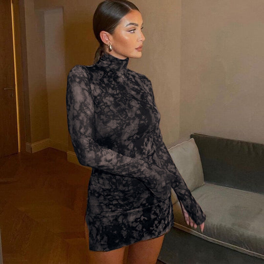 Damen Figurumspielendes Minikleid mit Spitzeneinsätzen und hohem Schlitz R&B
