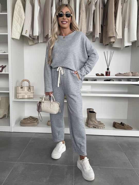 Damen elegantes Freizeit-Lounge-Set aus weicher Baumwolle mit Gummizug R&B