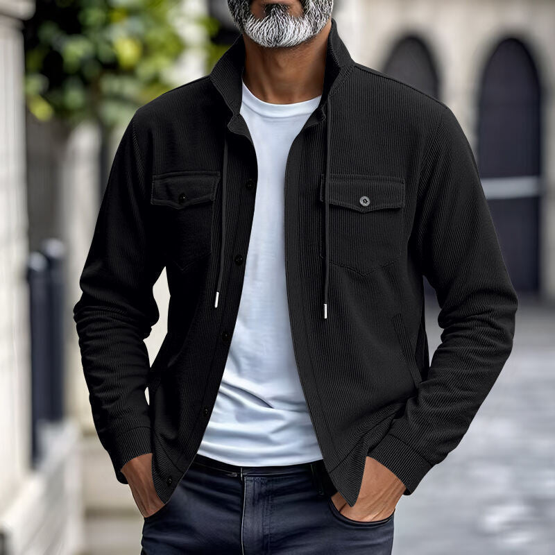 Herren gestreifte Utility-Jacke mit hochschließendem Kragen R&B