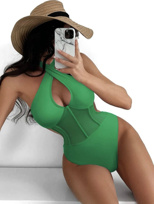Damen Badeanzug mit transparenten Einsätzen R&B