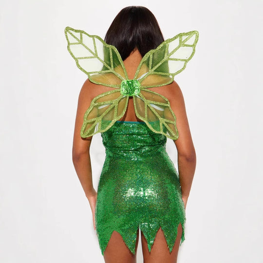 Damen Funkelndes Feenkleid mit schulterfreiem Schnitt und transparenten Flügeln R&B