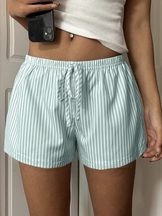 Damen lässige Shorts mit elastischem Bund und feinem Streifenmuster R&B