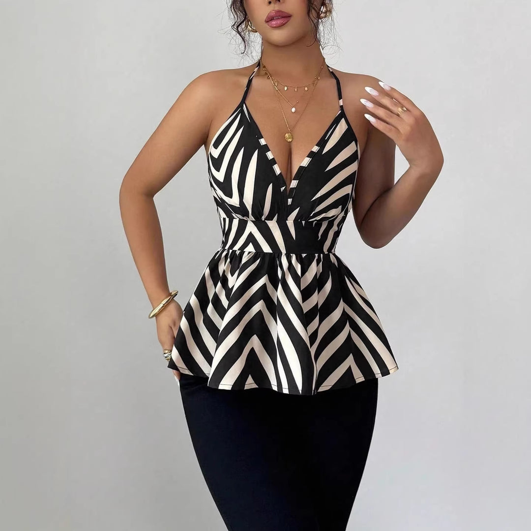Damen Peplum-Top mit dekorativem V-Ausschnitt R&B