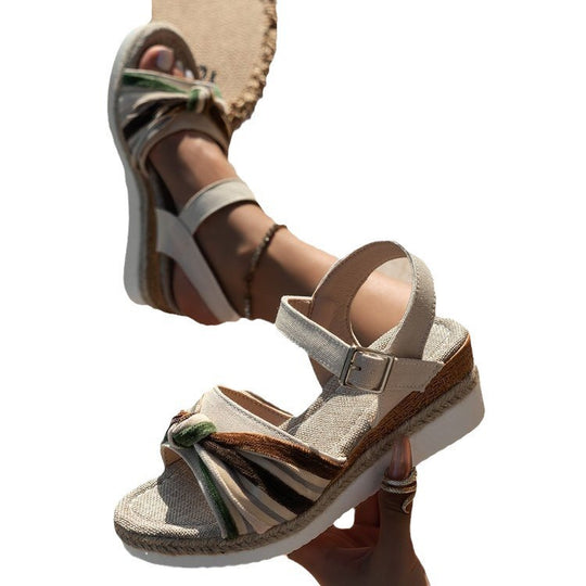 Damen Wedge-Sandalen mit dekorativen Knotendetails und verstellbarem Riemendesign R&B