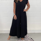 Damen legerer Jumpsuit mit fließendem Schnitt und V-Ausschnitt R&B