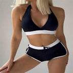 Damen Sport-Bikini-Set mit verstellbaren Trägern und hochgeschnittenen Shorts R&B