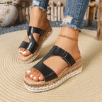 Damen Wedge-Pantoletten mit geflochtenem Kork-Design und verstellbarem Riemen R&B