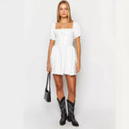 Damen sommerliches Minikleid mit Puffärmeln und tailliertem Design R&B