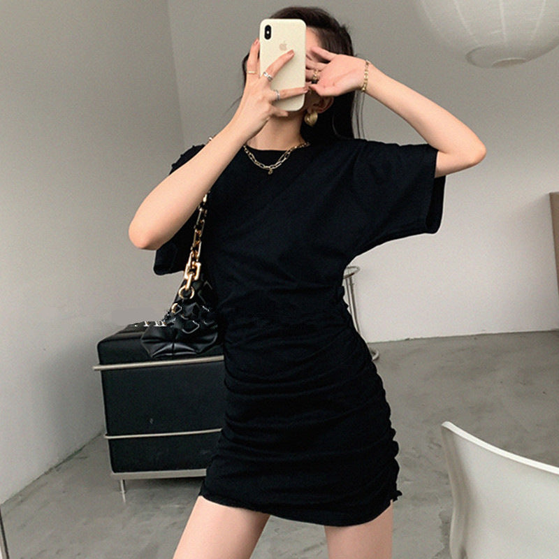 Damen elegantes Minikleid mit Raffung und tiefem V-Ausschnitt
