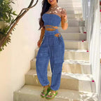 Damen Zweiteiliges Outfit mit Cropped Top und Cargo-Hose R&B