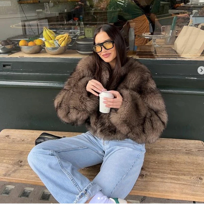 Damen Pelzjacke mit langen, weichen Ärmeln R&B
