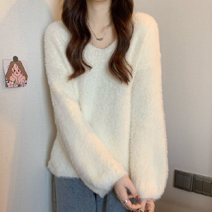 Damen Flauschiger Pullover mit weitem Schnitt R&B
