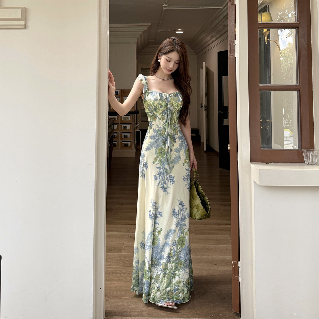 Damen Kleid mit floralem Rüschendesign und figurbetontem Schnitt R&B