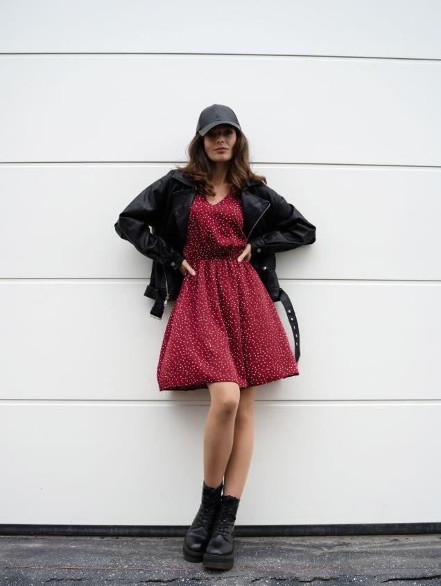 Damen Freizeitkleid mit V-Ausschnitt und Puffärmeln R&B