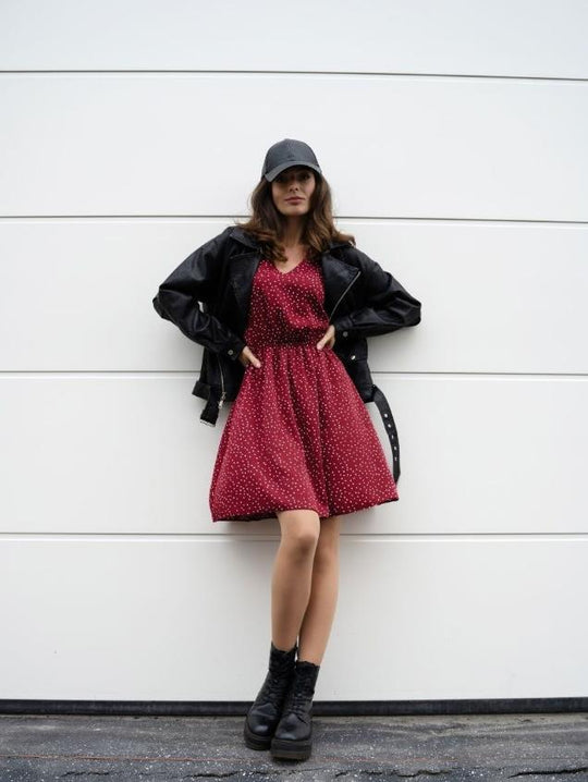 Damen Freizeitkleid mit V-Ausschnitt und Puffärmeln R&B