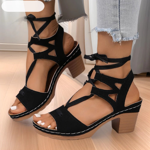 Damen Plateau Sandalen mit modischem Schnürdesign und komfortablem Blockabsatz R&B