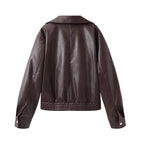 Damen modische Kunstlederjacke mit elegantem Revers und praktischen Taschen R&B