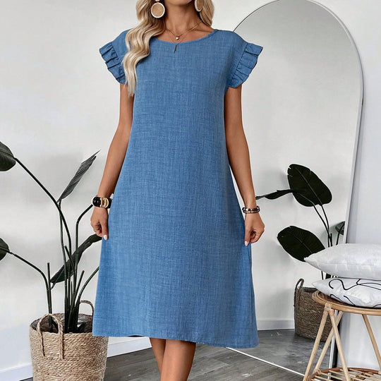 Damen lässiges Midikleid mit Rüschendetails und klassischem Schnitt R&B
