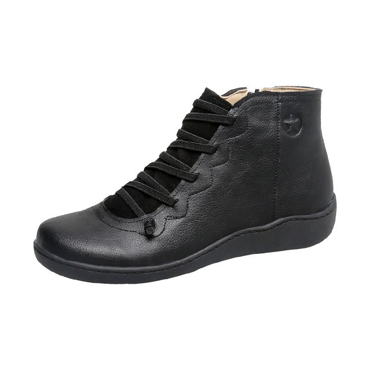 Damen nan knöchelhoher Softleder-Sneakerboot mit seitlichem Reißverschluss elastischer Zierschnürung und ergonomischer Komfortsohle R&B