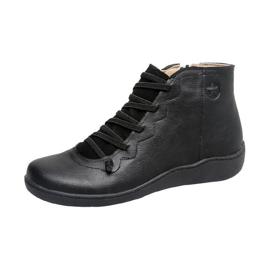 Damen nan knöchelhoher Softleder-Sneakerboot mit seitlichem Reißverschluss elastischer Zierschnürung und ergonomischer Komfortsohle R&B