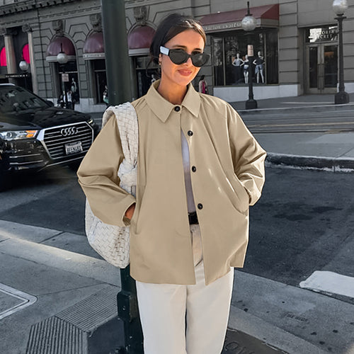 Damen modische Übergangsjacke im lässigen Oversized-Schnitt mit praktischen Taschen R&B