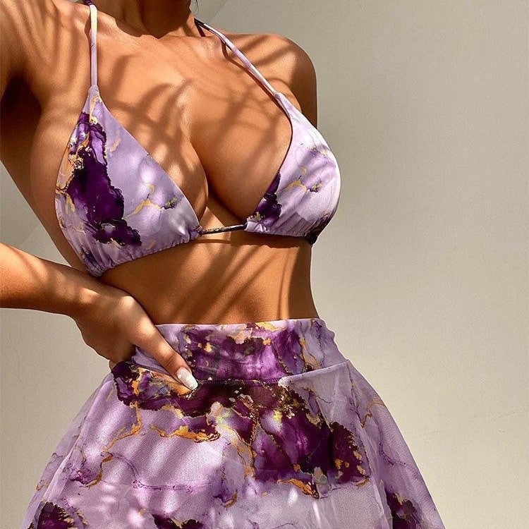 Damen Bikini-Set mit kreativem Wickeldesign und floralem Rock R&B